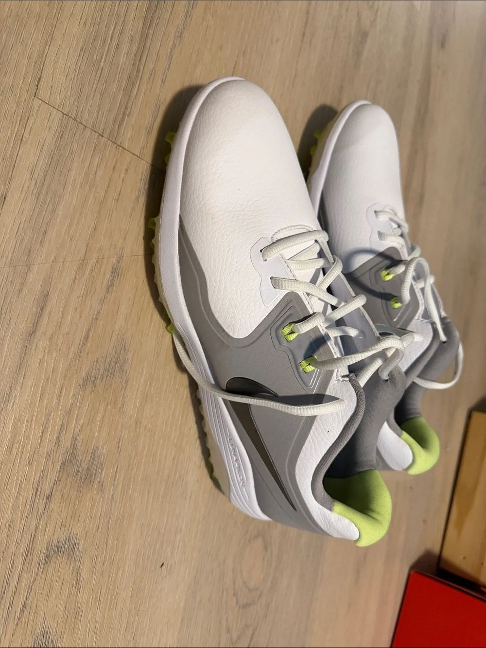 Nike Men's White Golf Shoes with Gray and Neon Yellow - NWOB